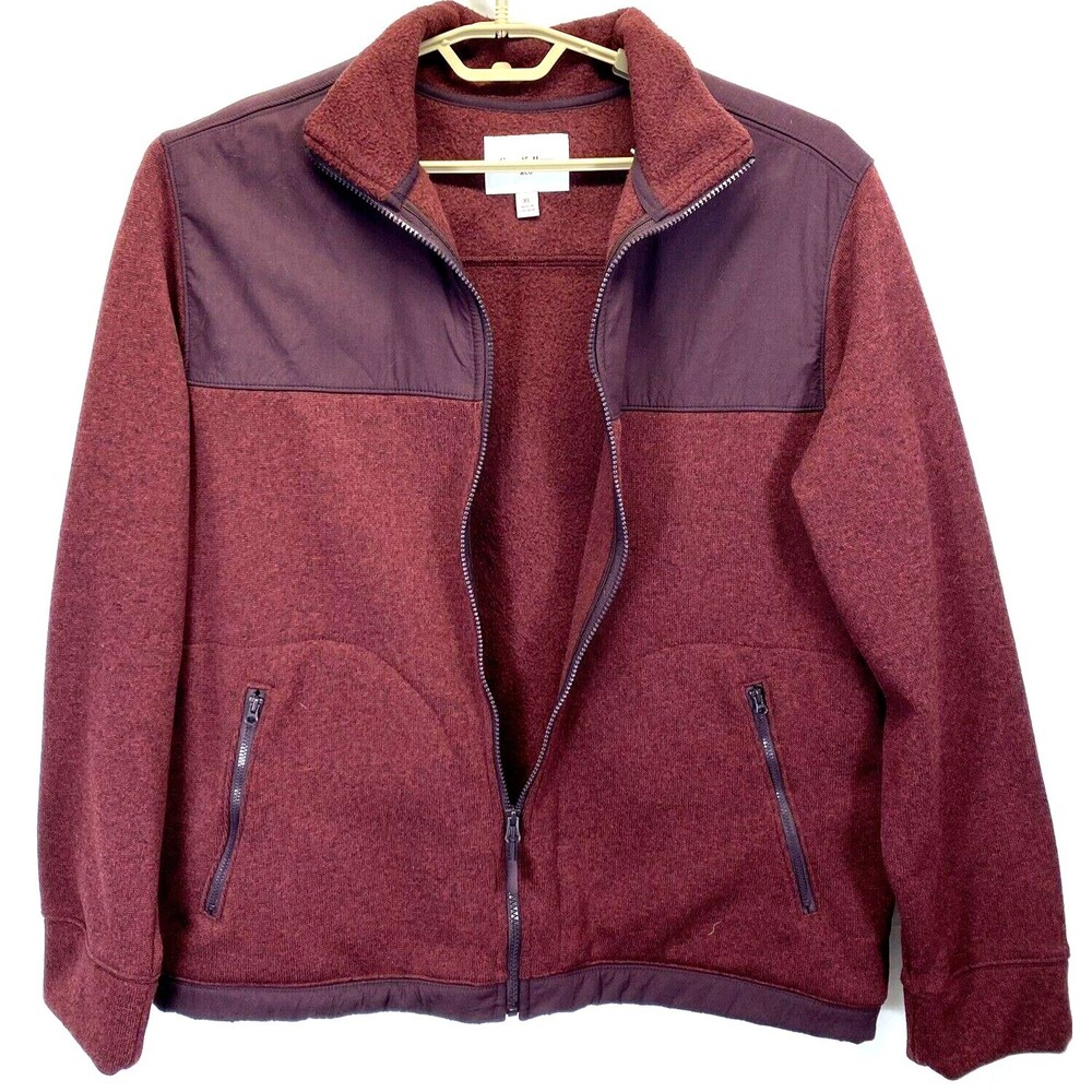 Goodfellow Men's Size XL Jacket Maroon Full Zip Cotton Top Mock Neck Fleece